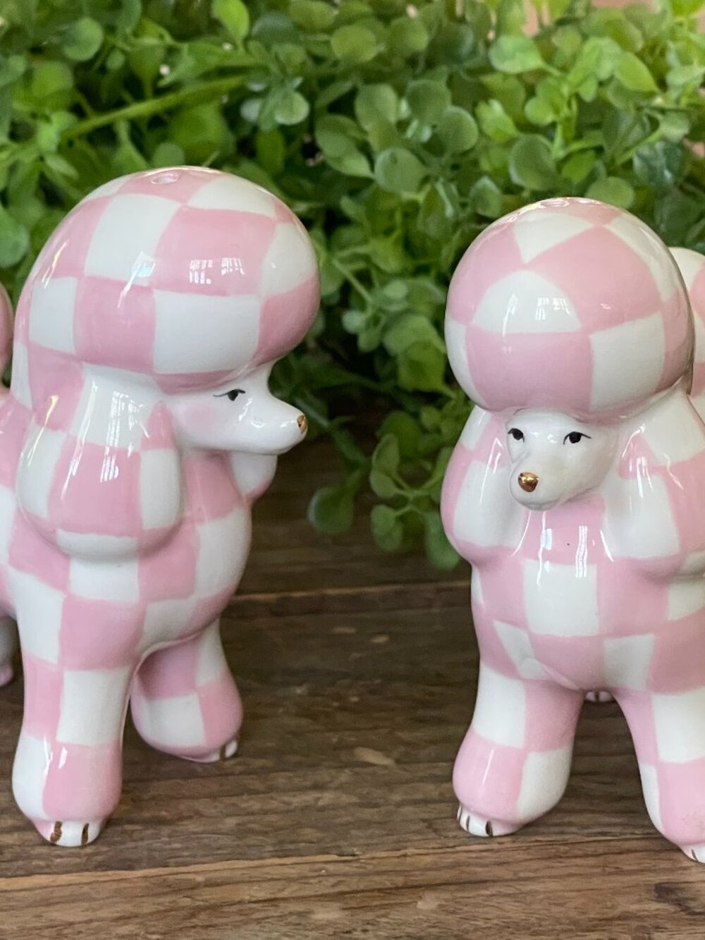 MacKenzie-Childs Rosy Check Poodle Salt Pepper Set-NEW-Theme: pink poodle parlor - Picture 5 of 14